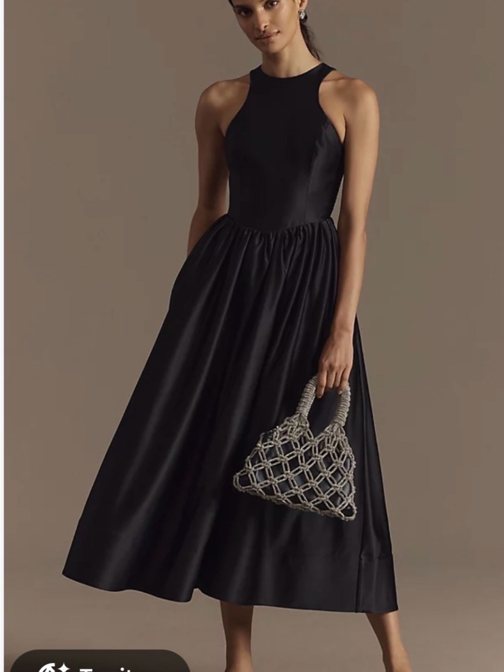 BHLDN Cora Halter Back Cutout Satin Midi Dress Black NWT XS